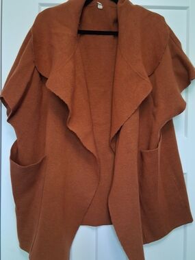 2X Anthropologie Sophie Cardigan Moth Rust Open Knit Oversized